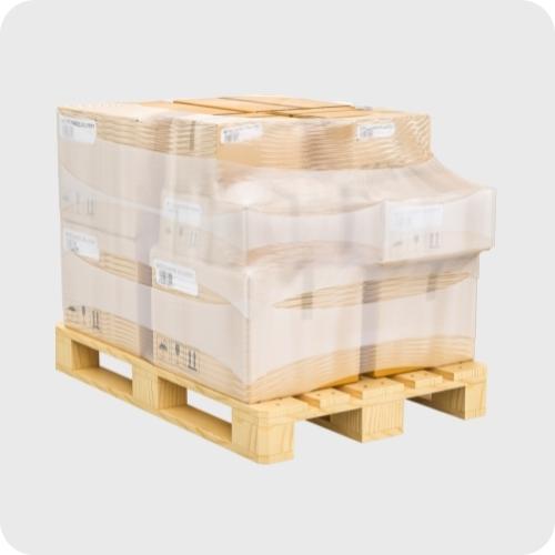 pallet wrapped in recycled stretch wrap